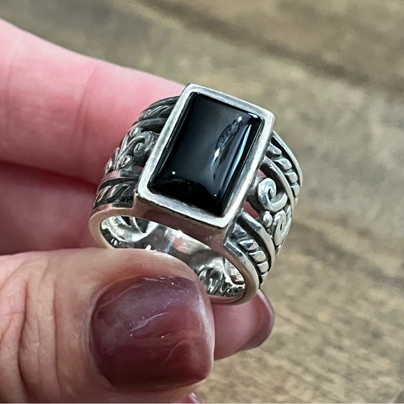 SILPADA Sterling Silver SIZE 7 Black Onyx Filigree Scroll Band Ring Chunky - Picture 1 of 8